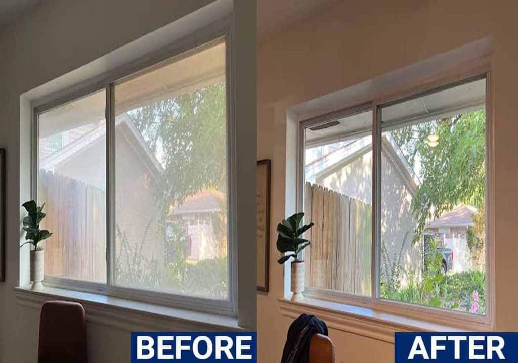 Interior window cleaning before and after